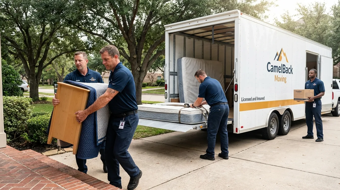 Crew loading residential truck for cross-state move from Poseyville, IN