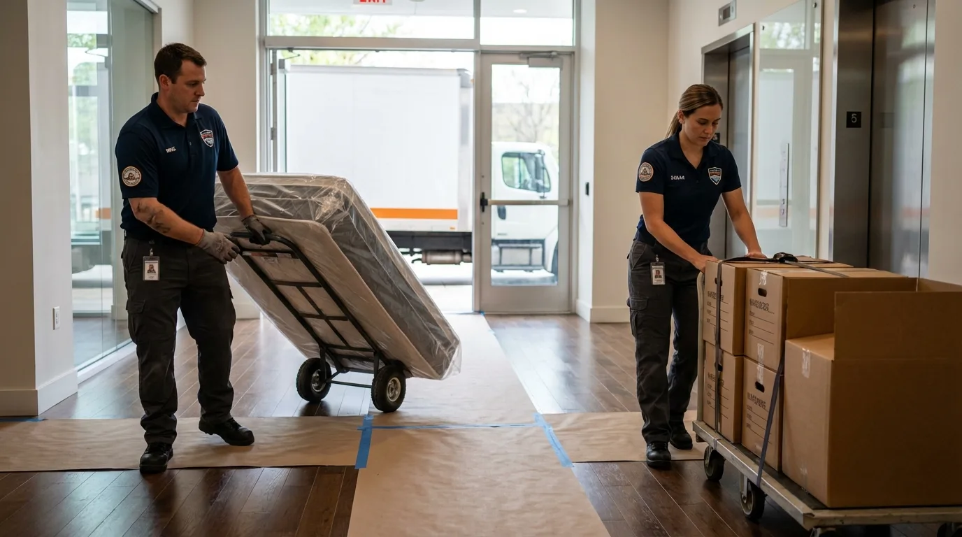 Professional apartment movers loading elevator in Poseyville, IN