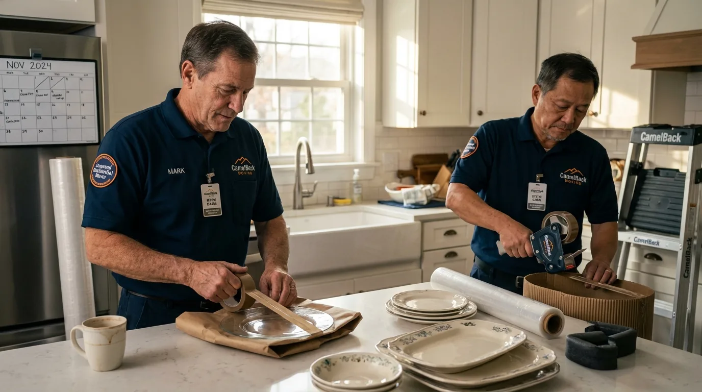 Professional crew packing kitchen dishware in Poseyville, IN